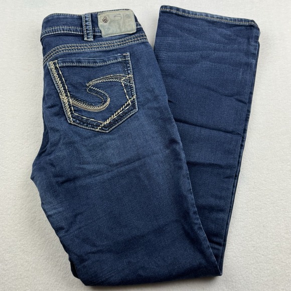 Silver Jeans Womens 32 Suki Mid Joga  Baby Boot Pockets Dark Wash Denim - Picture 1 of 11